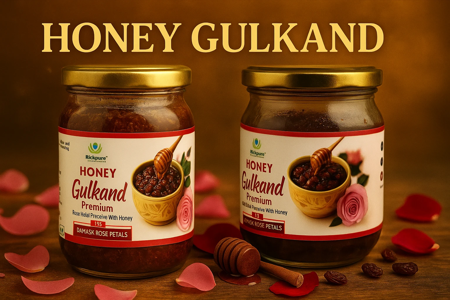 Richpure Honey Gulkand jar with rose petals and honey